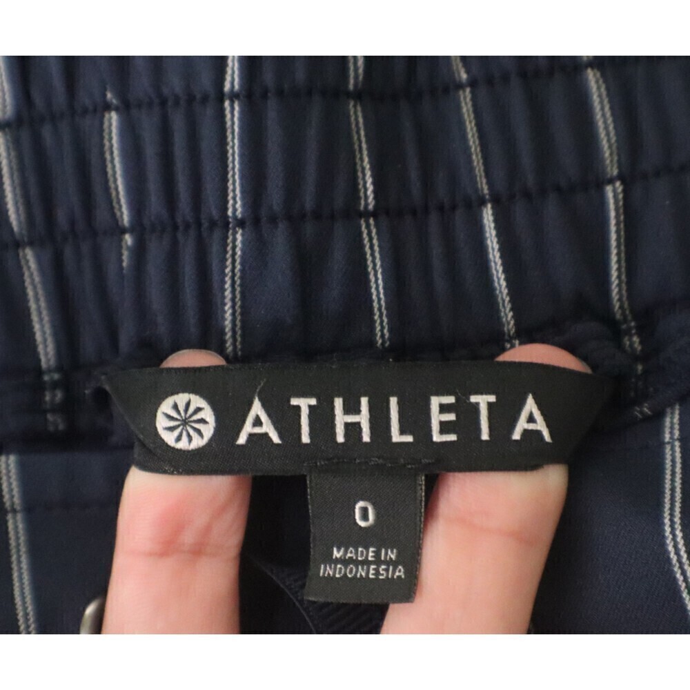 Athleta Blue Midtown Size 0 Stripe Ankle Pull On Athleisure Pants Trouser Office - Picture 13 of 16